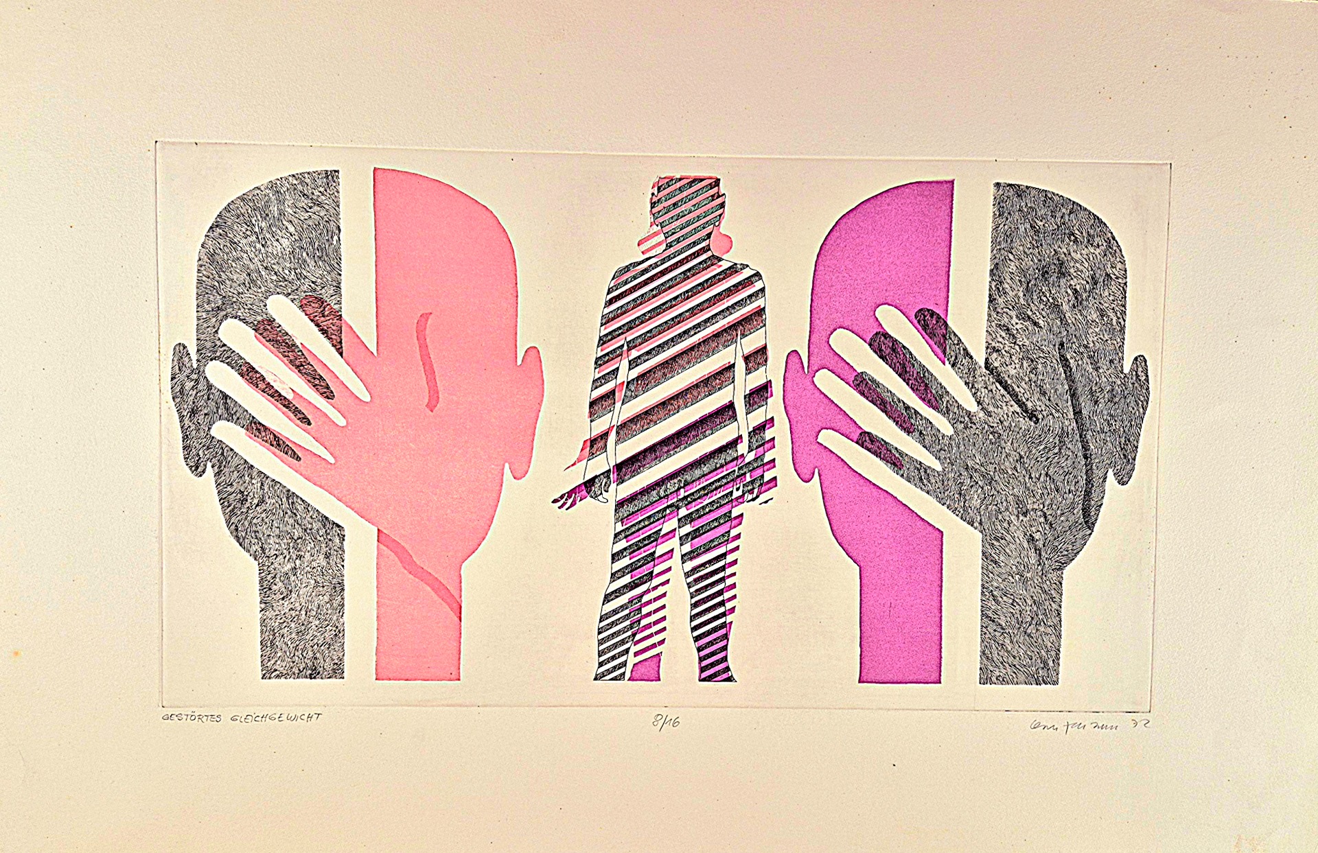 Angelika KAUFMANN * 1935- ( Gestörtes Gleichgewicht ) Radierung, Ed. 8/16, Handsigniert, 52 x 72 cm o.R.