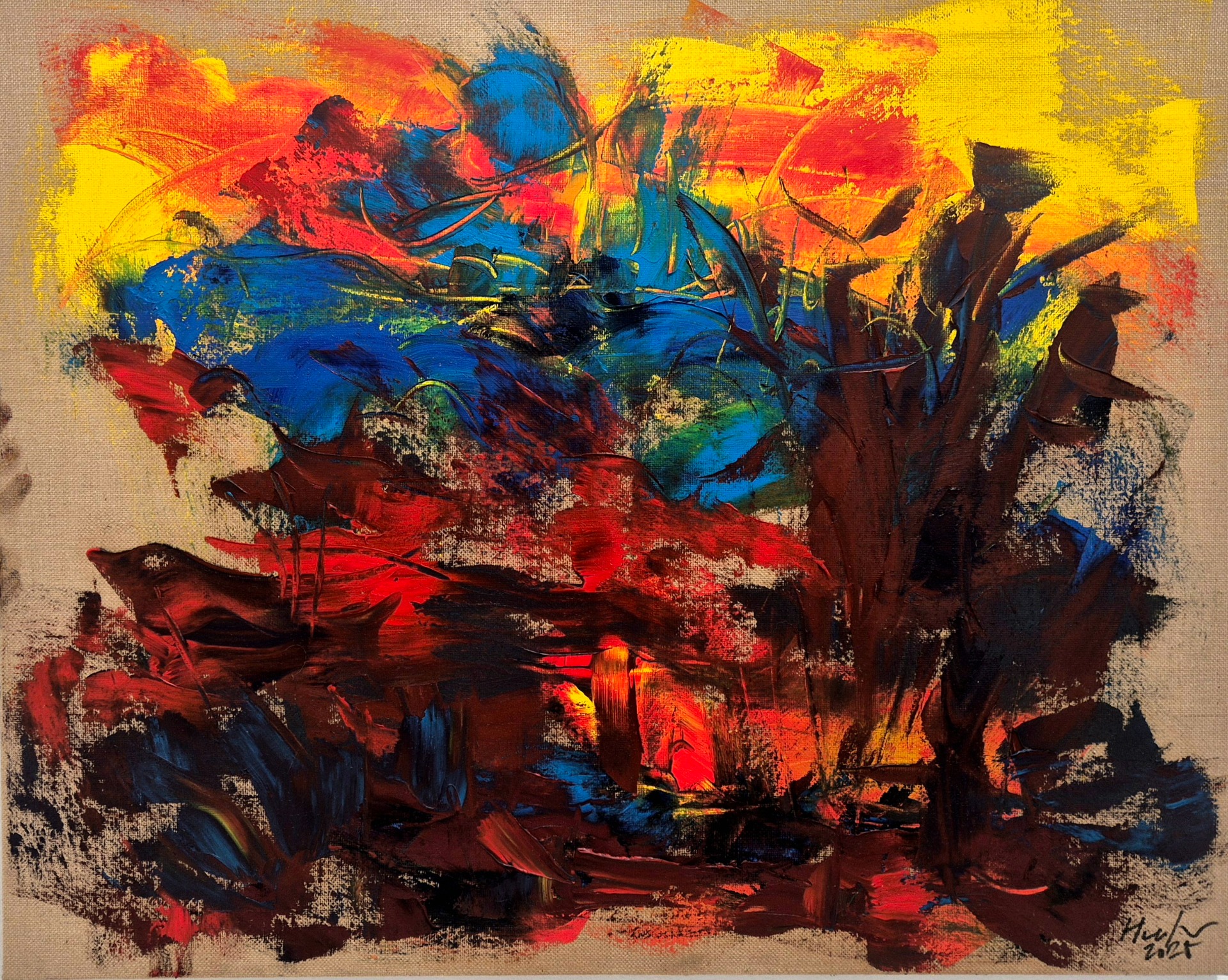 Hans HIESBERGER ( Landschaft) Gemälde Öl /Jute sig. 25. 80 x 100 cm.